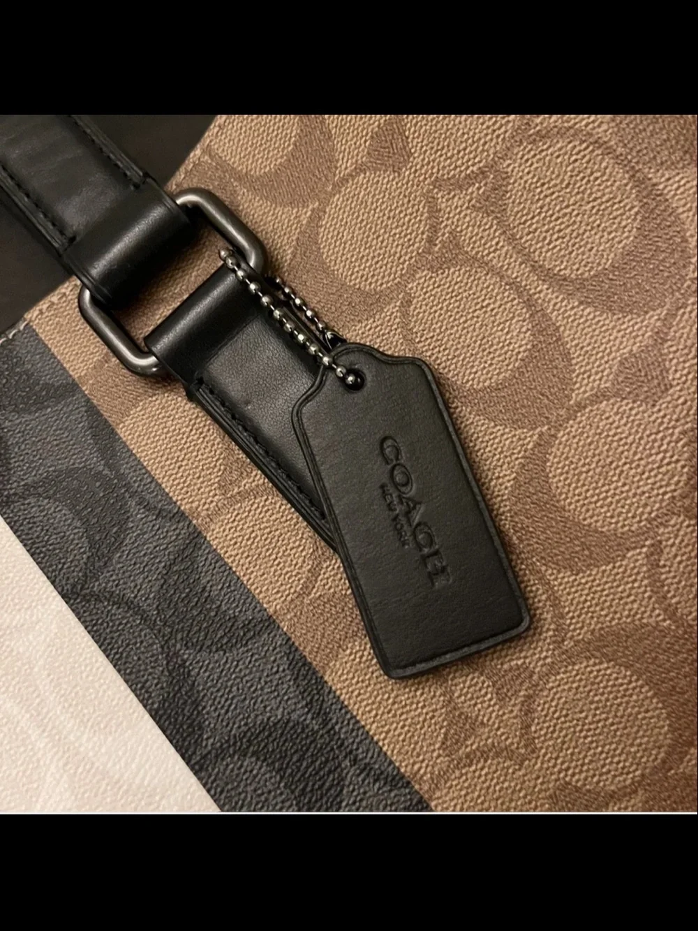 Coach Brown Signature Stripe Tote with Black Trim